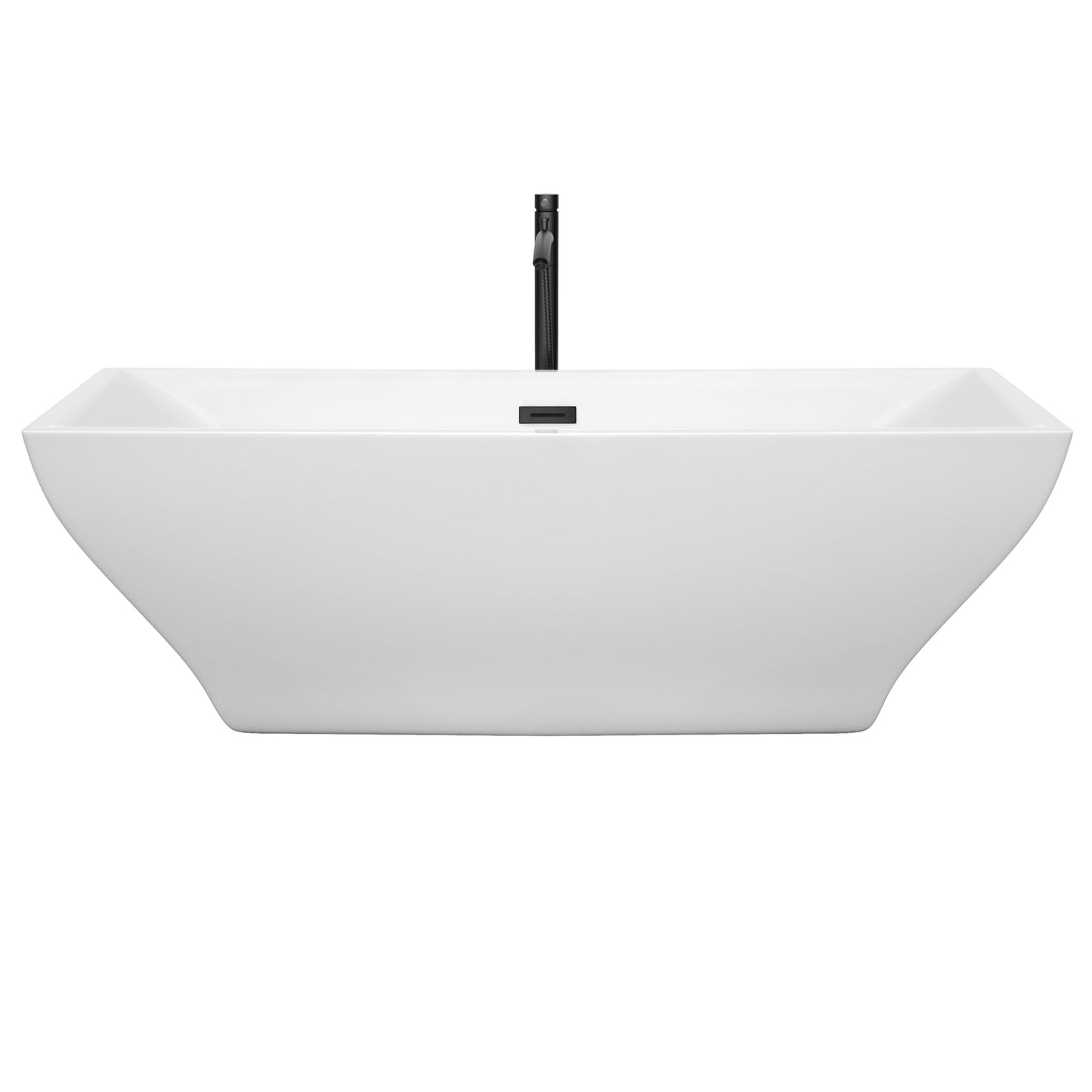 Wyndham Collection Maryam 71" Freestanding Bathtub in White With Floor Mounted Faucet, Drain and Overflow Trim in Matte Black