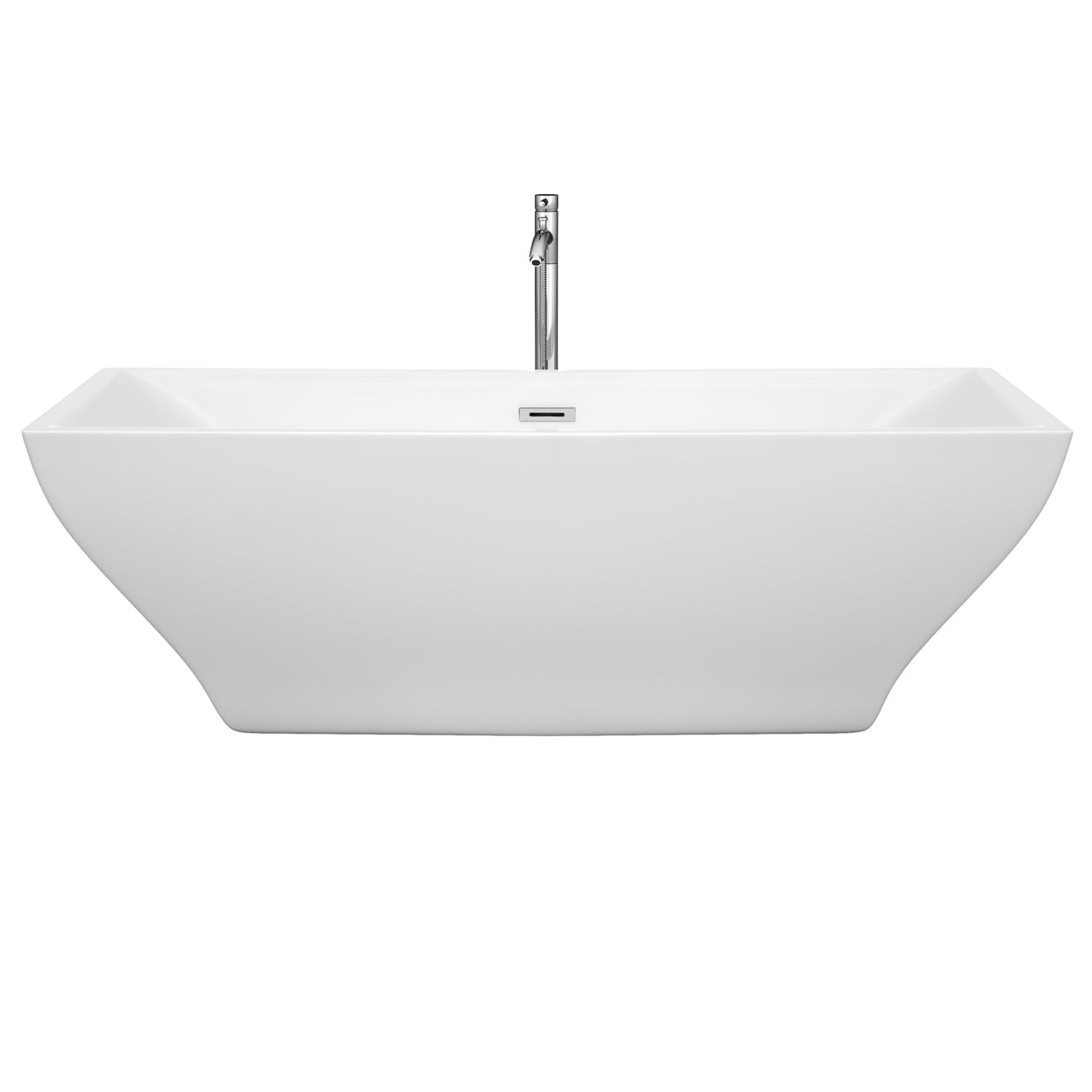 Wyndham Collection Maryam 71" Freestanding Bathtub in White With Floor Mounted Faucet, Drain and Overflow Trim in Polished Chrome