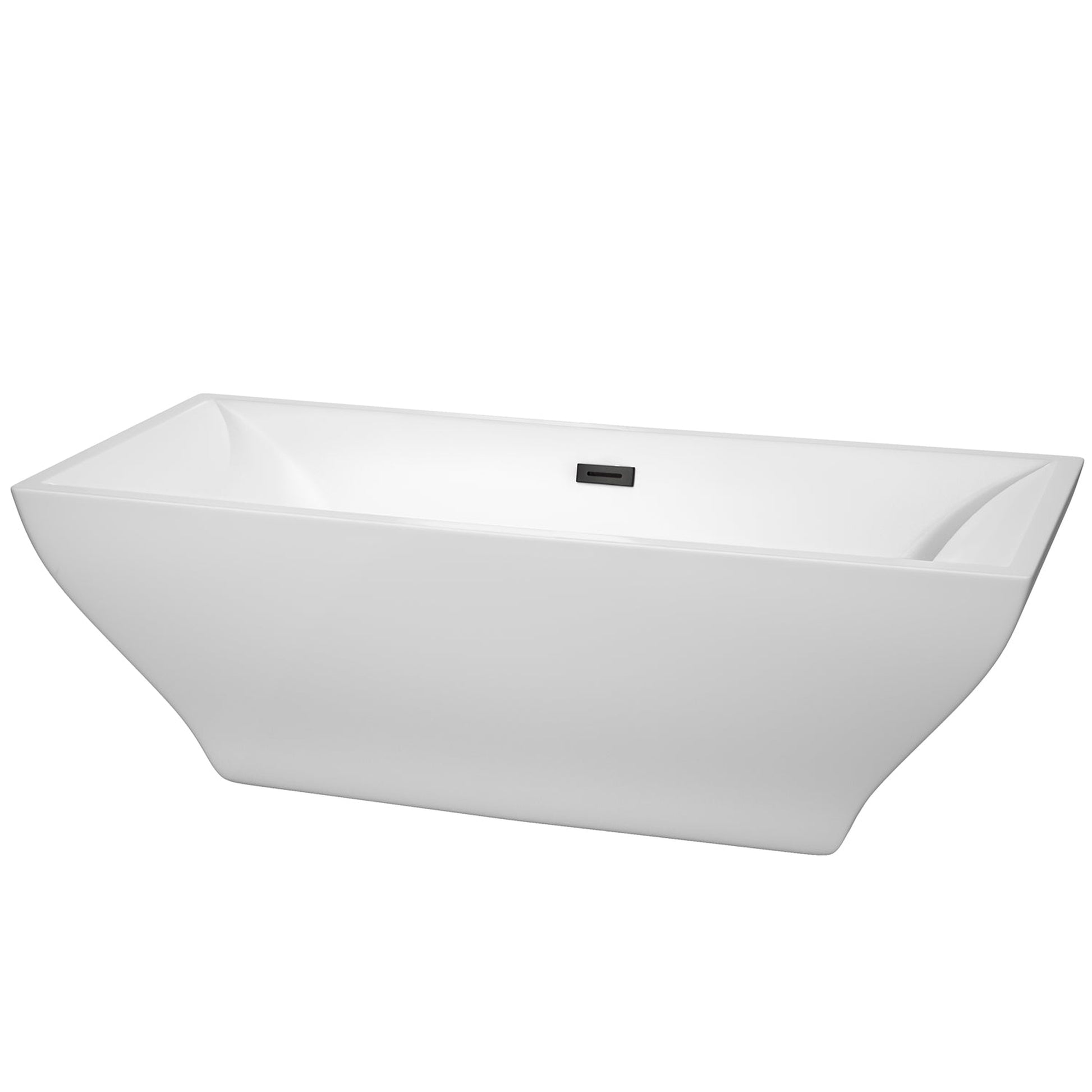 Wyndham Collection Maryam 71" Freestanding Bathtub in White With Matte Black Drain and Overflow Trim