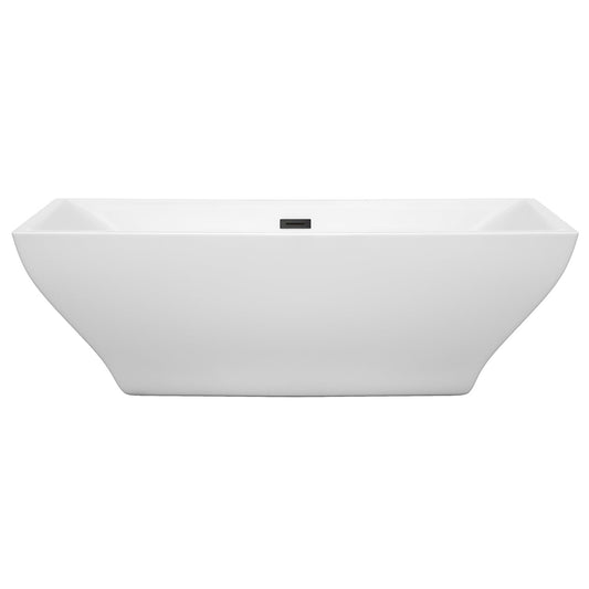 Wyndham Collection Maryam 71" Freestanding Bathtub in White With Matte Black Drain and Overflow Trim