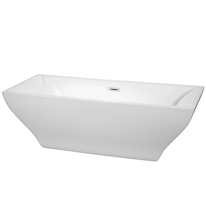 Wyndham Collection Maryam 71" Freestanding Bathtub in White With Polished Chrome Drain and Overflow Trim