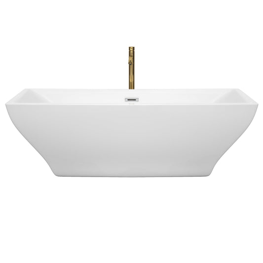 Wyndham Collection Maryam 71" Freestanding Bathtub in White With Polished Chrome Trim and Floor Mounted Faucet in Brushed Gold