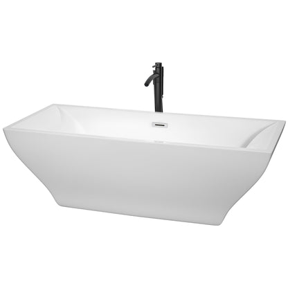 Wyndham Collection Maryam 71" Freestanding Bathtub in White With Polished Chrome Trim and Floor Mounted Faucet in Matte Black