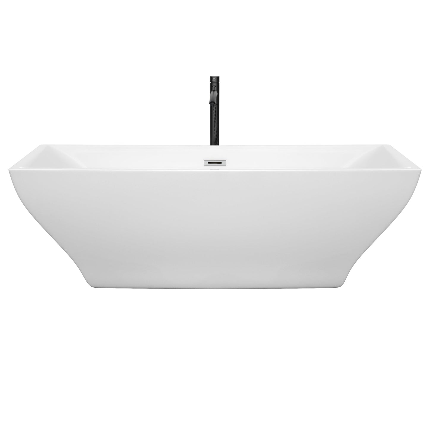 Wyndham Collection Maryam 71" Freestanding Bathtub in White With Polished Chrome Trim and Floor Mounted Faucet in Matte Black