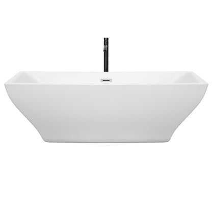 Wyndham Collection Maryam 71" Freestanding Bathtub in White With Polished Chrome Trim and Floor Mounted Faucet in Matte Black