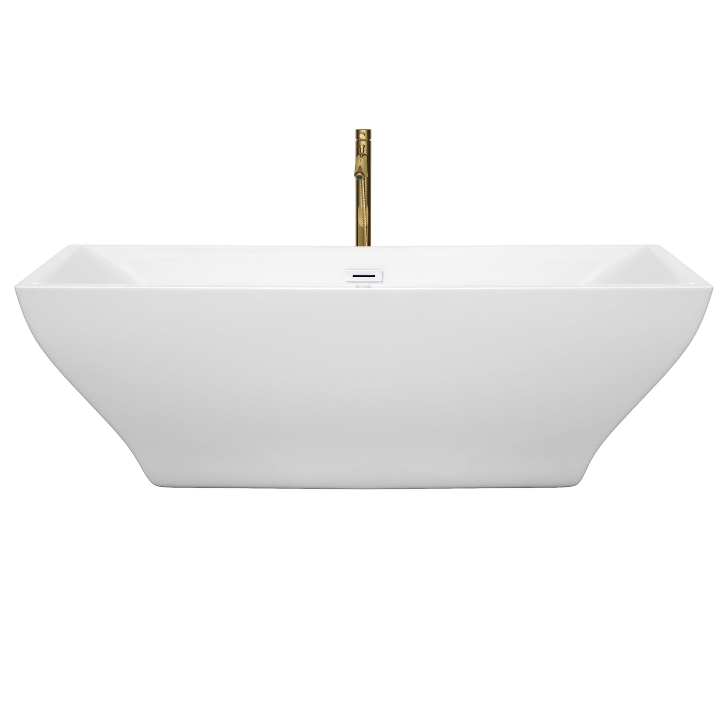 Wyndham Collection Maryam 71" Freestanding Bathtub in White With Shiny White Trim and Floor Mounted Faucet in Brushed Gold