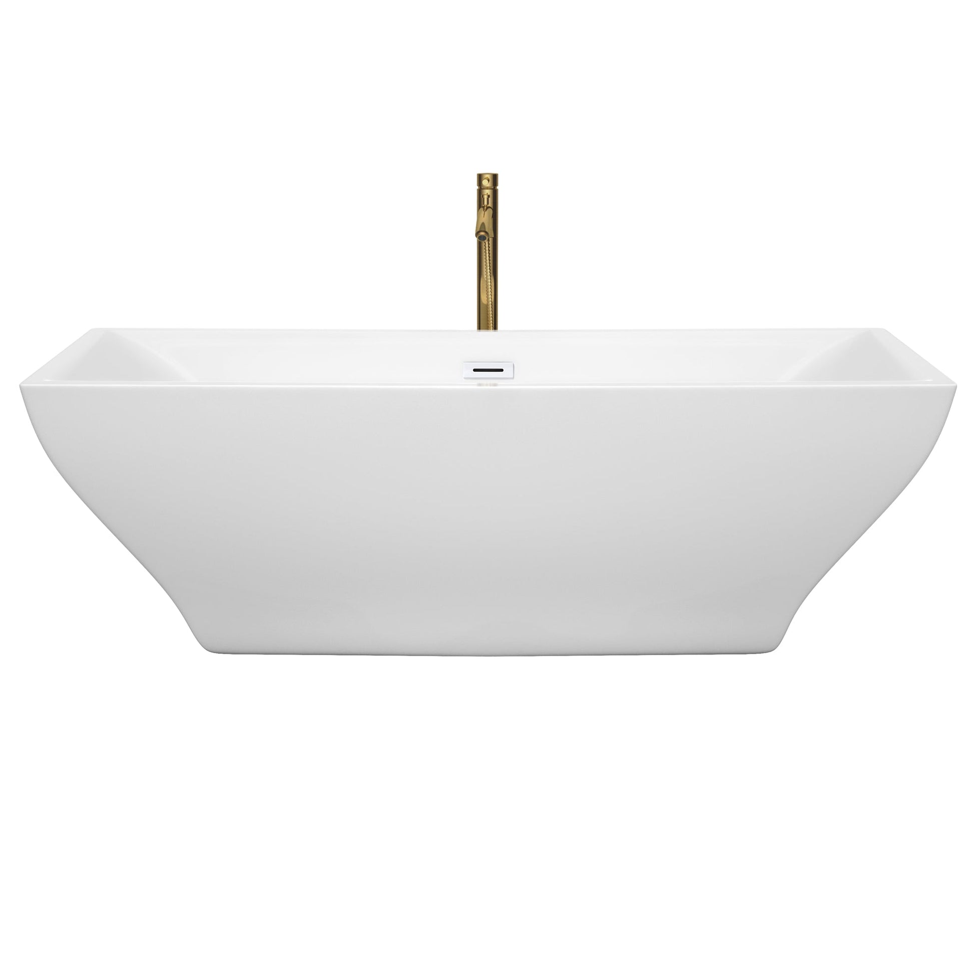 Wyndham Collection Maryam 71" Freestanding Bathtub in White With Shiny White Trim and Floor Mounted Faucet in Brushed Gold