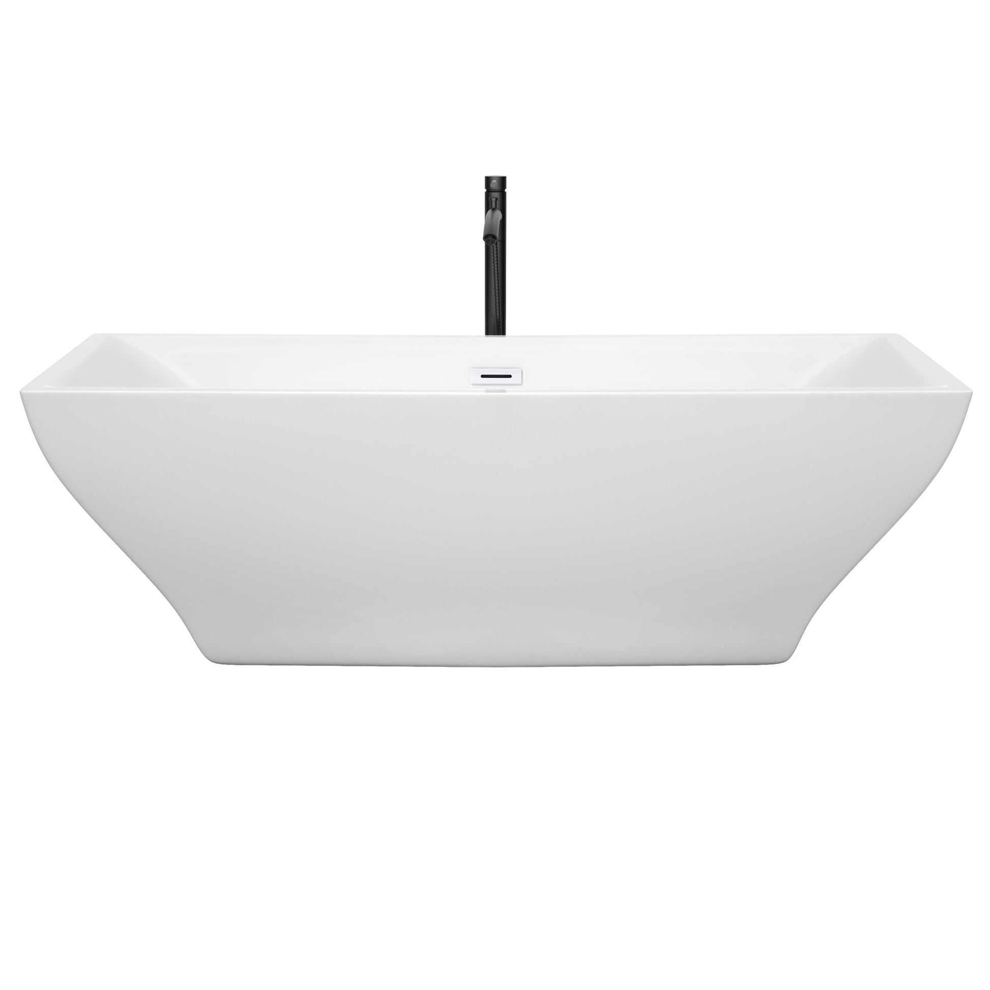 Wyndham Collection Maryam 71" Freestanding Bathtub in White With Shiny White Trim and Floor Mounted Faucet in Matte Black