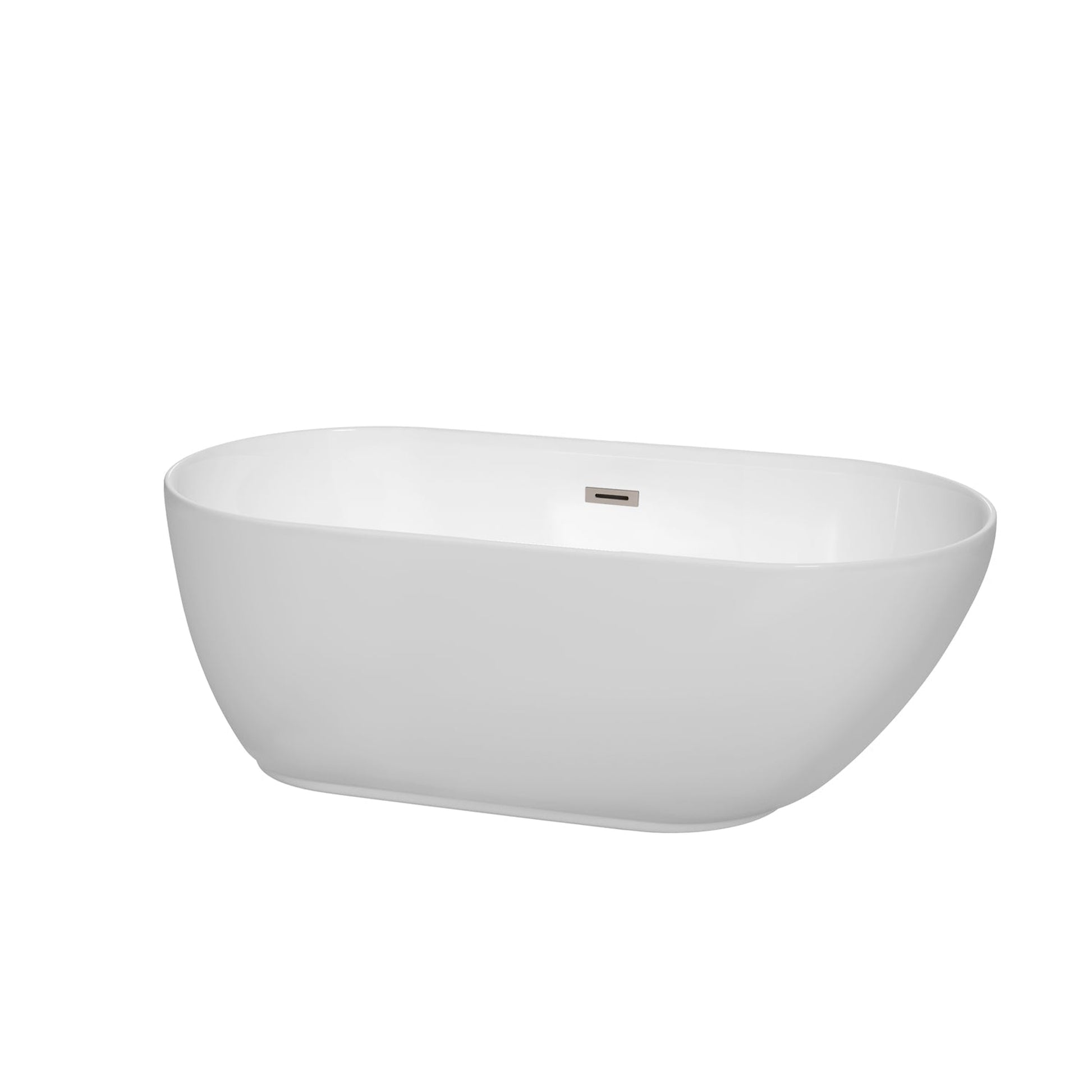 Wyndham Collection Melissa 60" Freestanding Bathtub in White With Brushed Nickel Drain and Overflow Trim