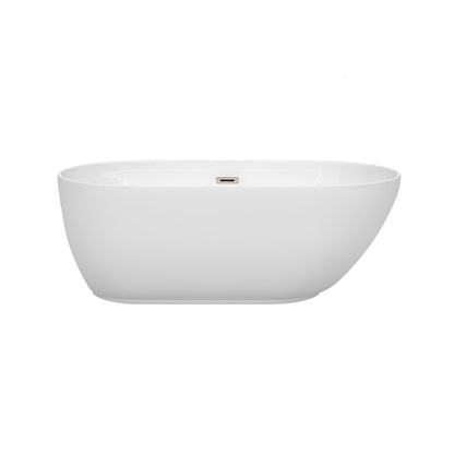 Wyndham Collection Melissa 60" Freestanding Bathtub in White With Brushed Nickel Drain and Overflow Trim
