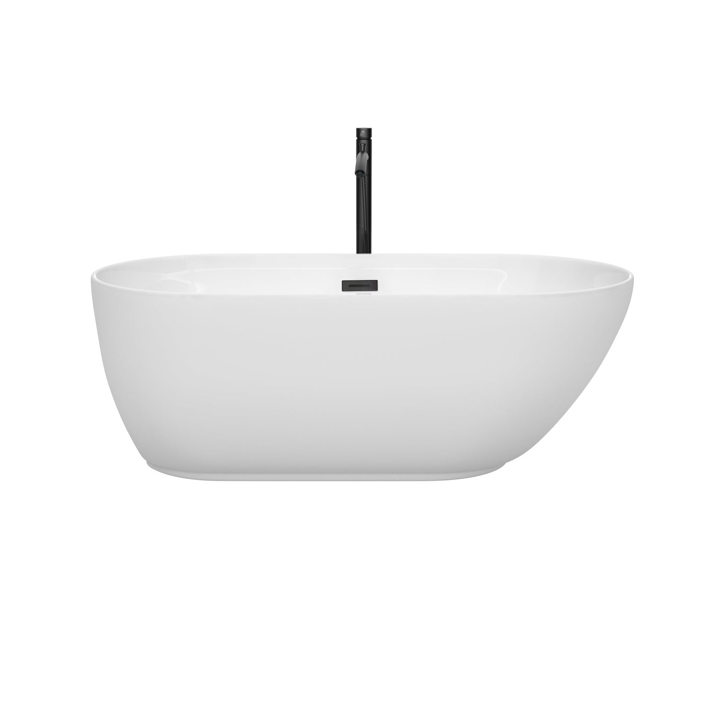 Wyndham Collection Melissa 60" Freestanding Bathtub in White With Floor Mounted Faucet, Drain and Overflow Trim in Matte Black