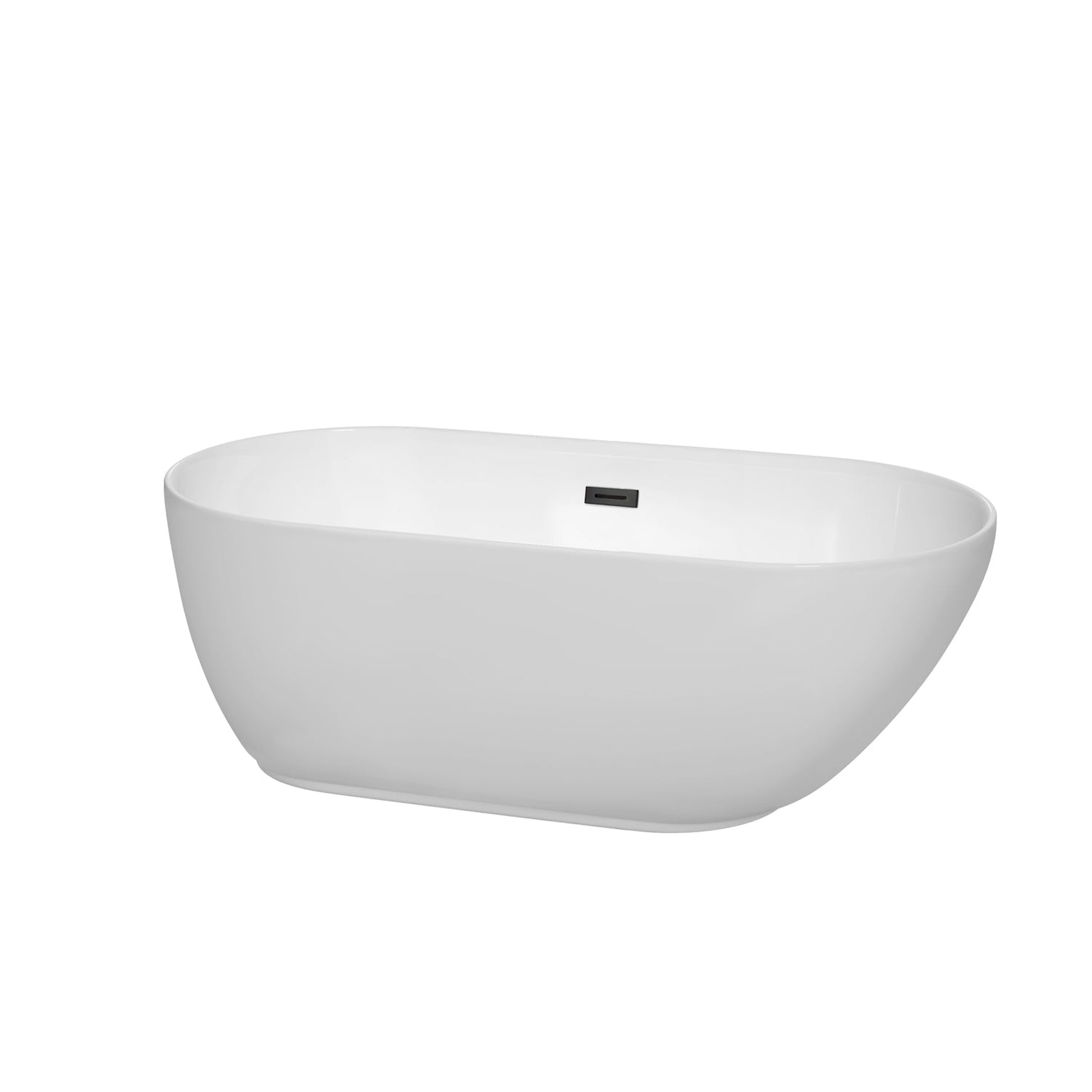 Wyndham Collection Melissa 60" Freestanding Bathtub in White With Matte Black Drain and Overflow Trim