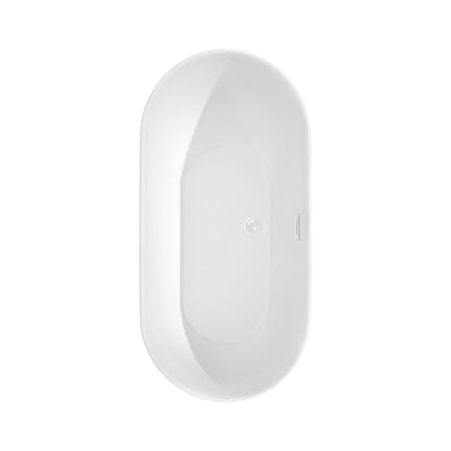 Wyndham Collection Melissa 60" Freestanding Bathtub in White With Shiny White Drain and Overflow Trim