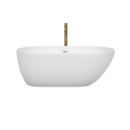 Wyndham Collection Melissa 60" Freestanding Bathtub in White With Shiny White Trim and Floor Mounted Faucet in Brushed Gold