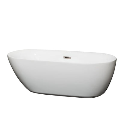 Wyndham Collection Melissa 65" Freestanding Bathtub in White With Brushed Nickel Drain and Overflow Trim