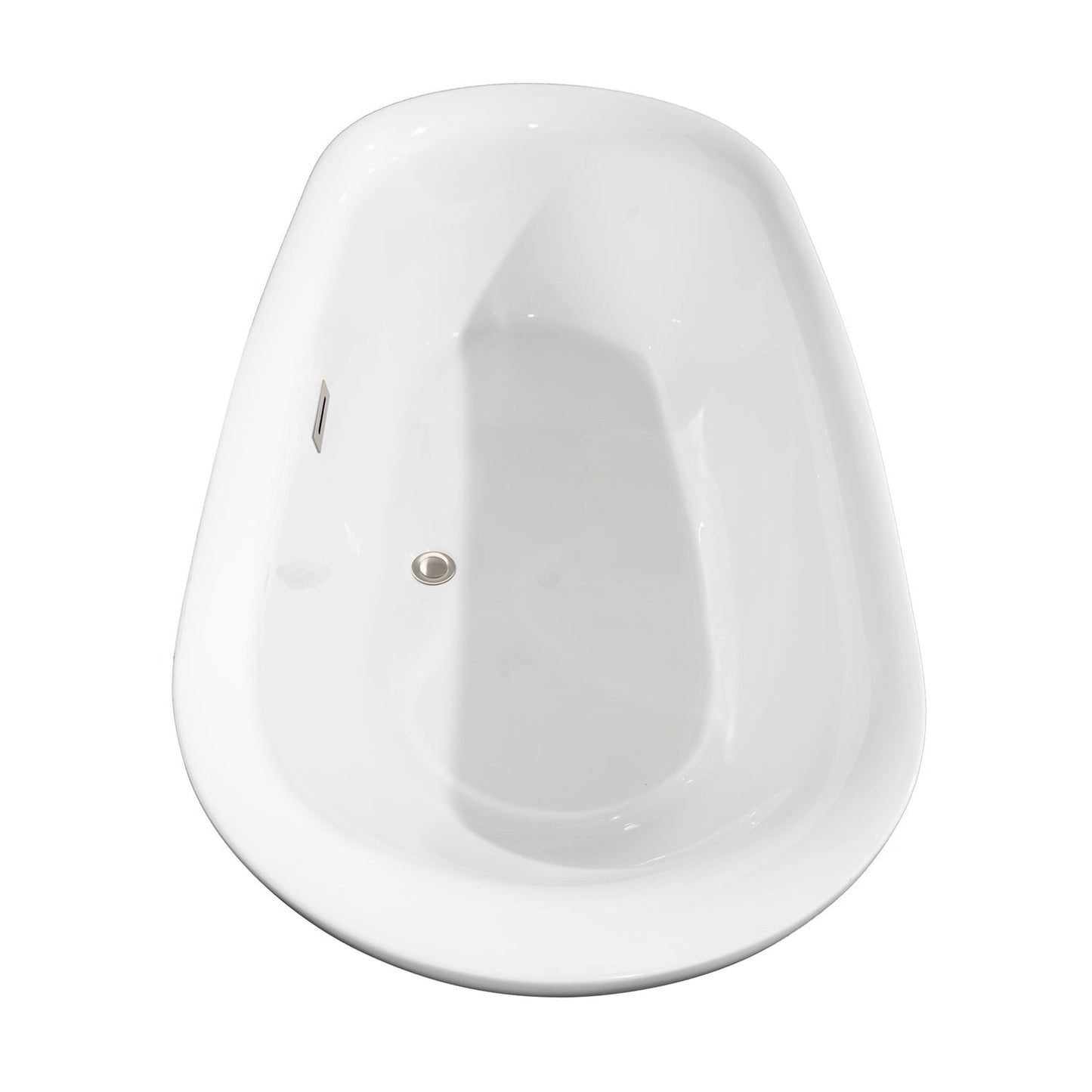 Wyndham Collection Melissa 65" Freestanding Bathtub in White With Brushed Nickel Drain and Overflow Trim