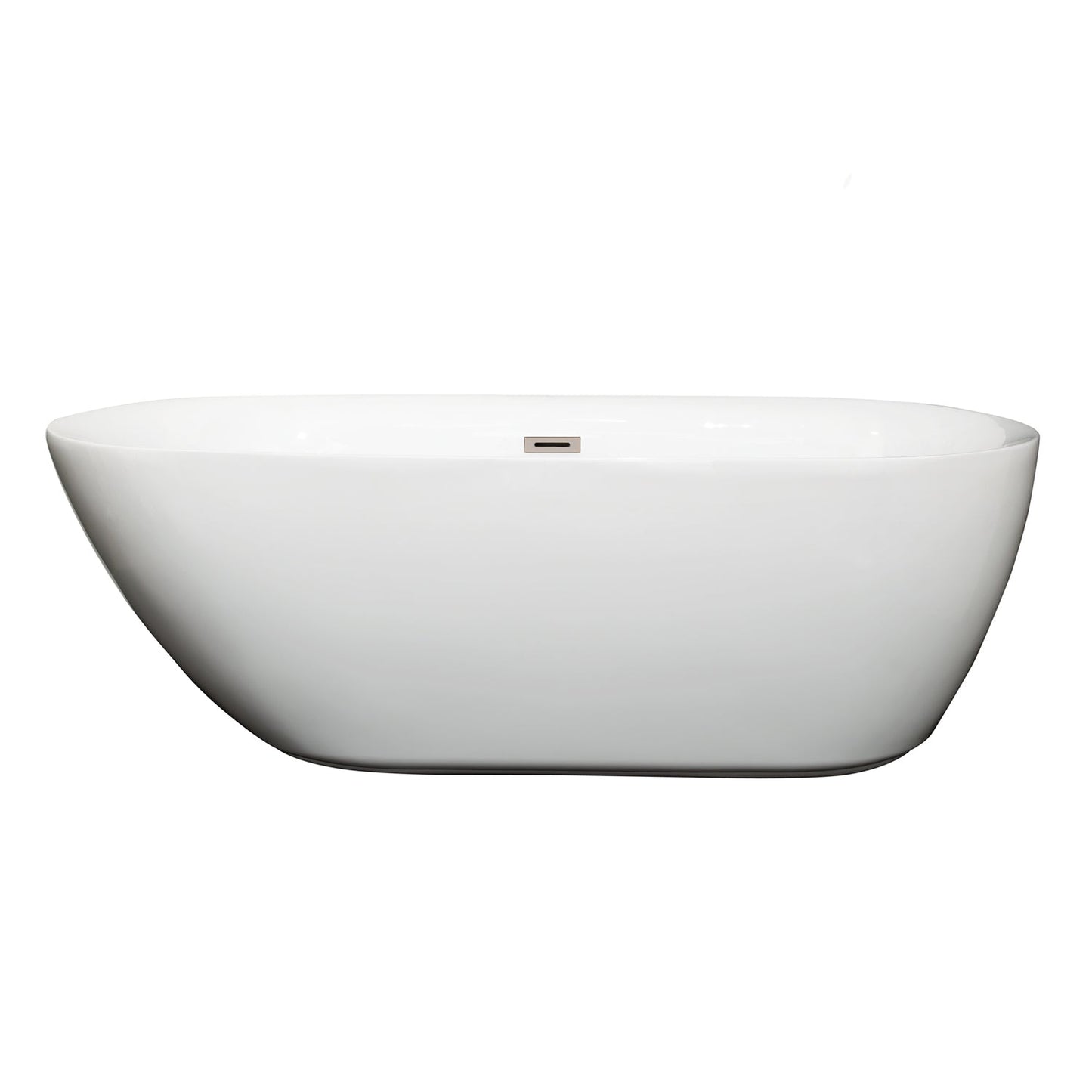 Wyndham Collection Melissa 65" Freestanding Bathtub in White With Brushed Nickel Drain and Overflow Trim