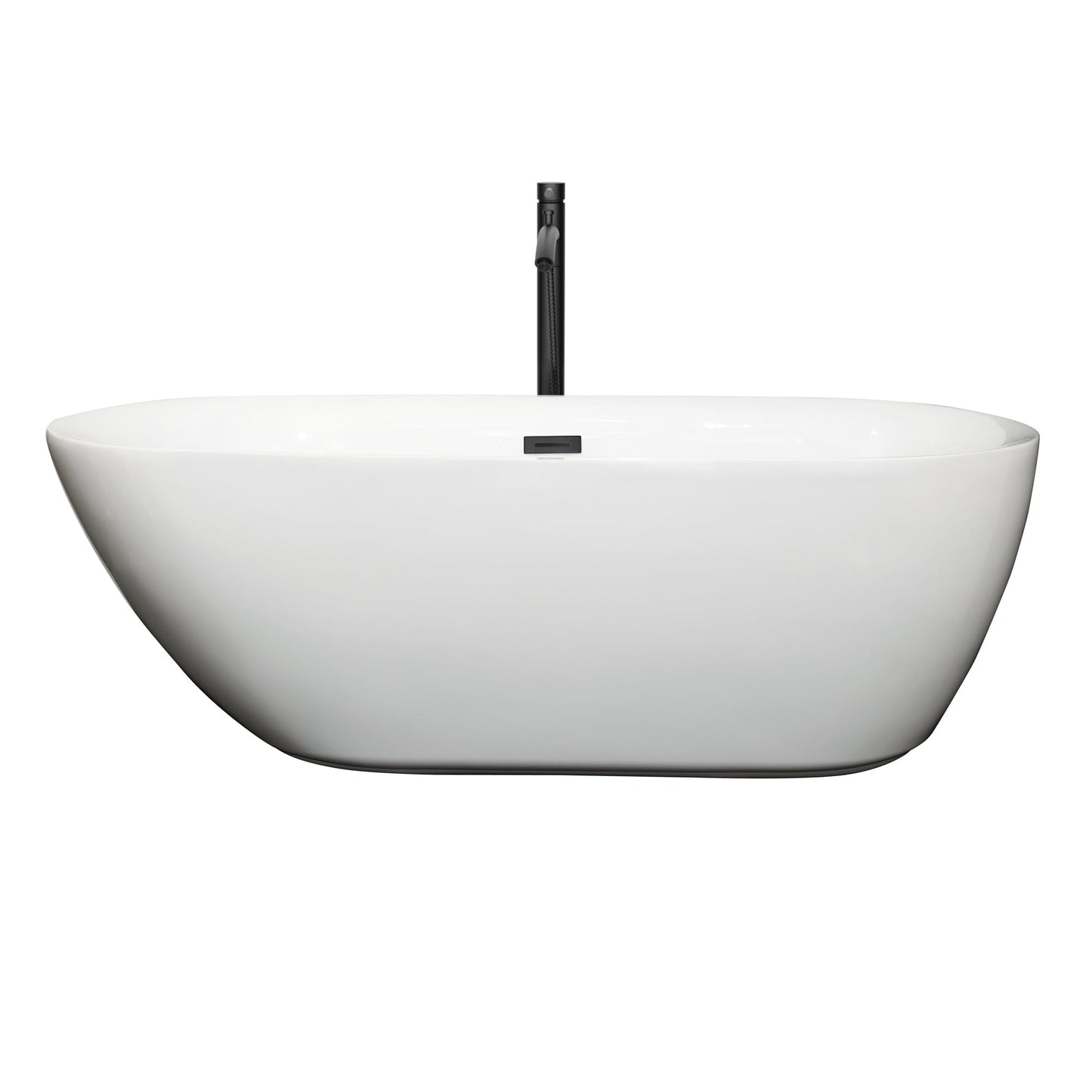 Wyndham Collection Melissa 65" Freestanding Bathtub in White With Floor Mounted Faucet, Drain and Overflow Trim in Matte Black