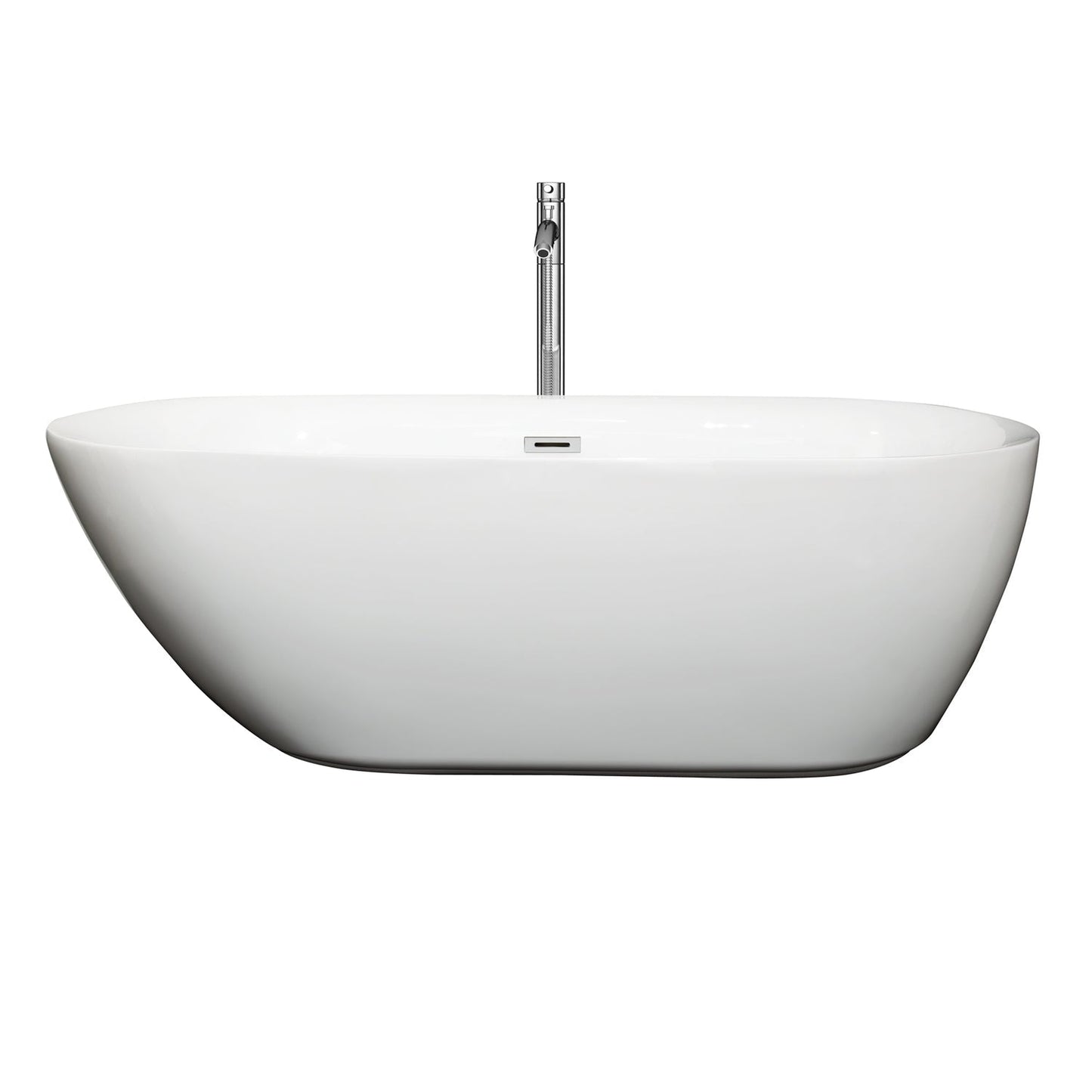 Wyndham Collection Melissa 65" Freestanding Bathtub in White With Floor Mounted Faucet, Drain and Overflow Trim in Polished Chrome