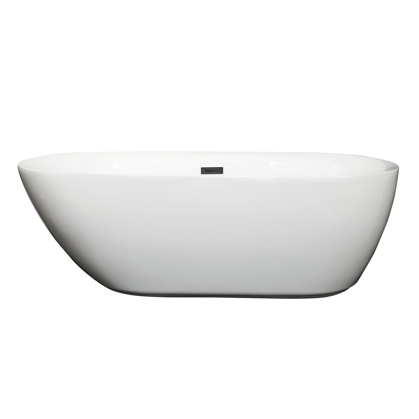 Wyndham Collection Melissa 65" Freestanding Bathtub in White With Matte Black Drain and Overflow Trim