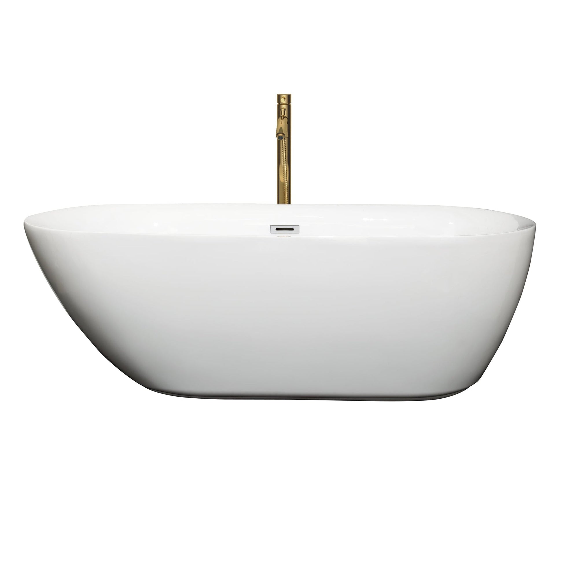 Wyndham Collection Melissa 65" Freestanding Bathtub in White With Polished Chrome Trim and Floor Mounted Faucet in Brushed Gold