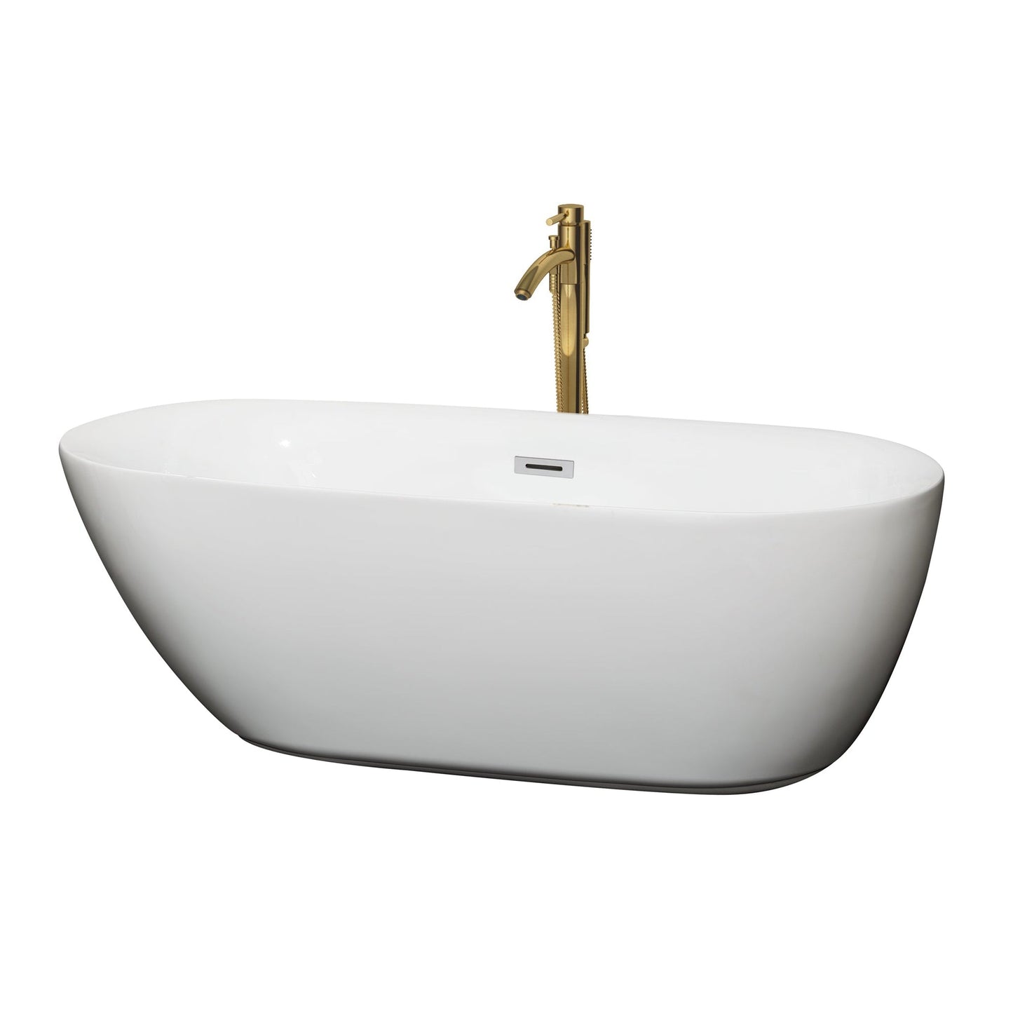 Wyndham Collection Melissa 65" Freestanding Bathtub in White With Polished Chrome Trim and Floor Mounted Faucet in Brushed Gold