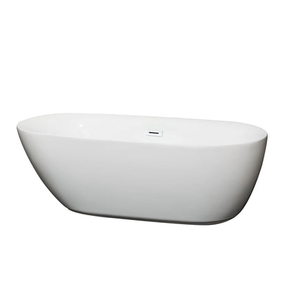 Wyndham Collection Melissa 65" Freestanding Bathtub in White With Shiny White Drain and Overflow Trim