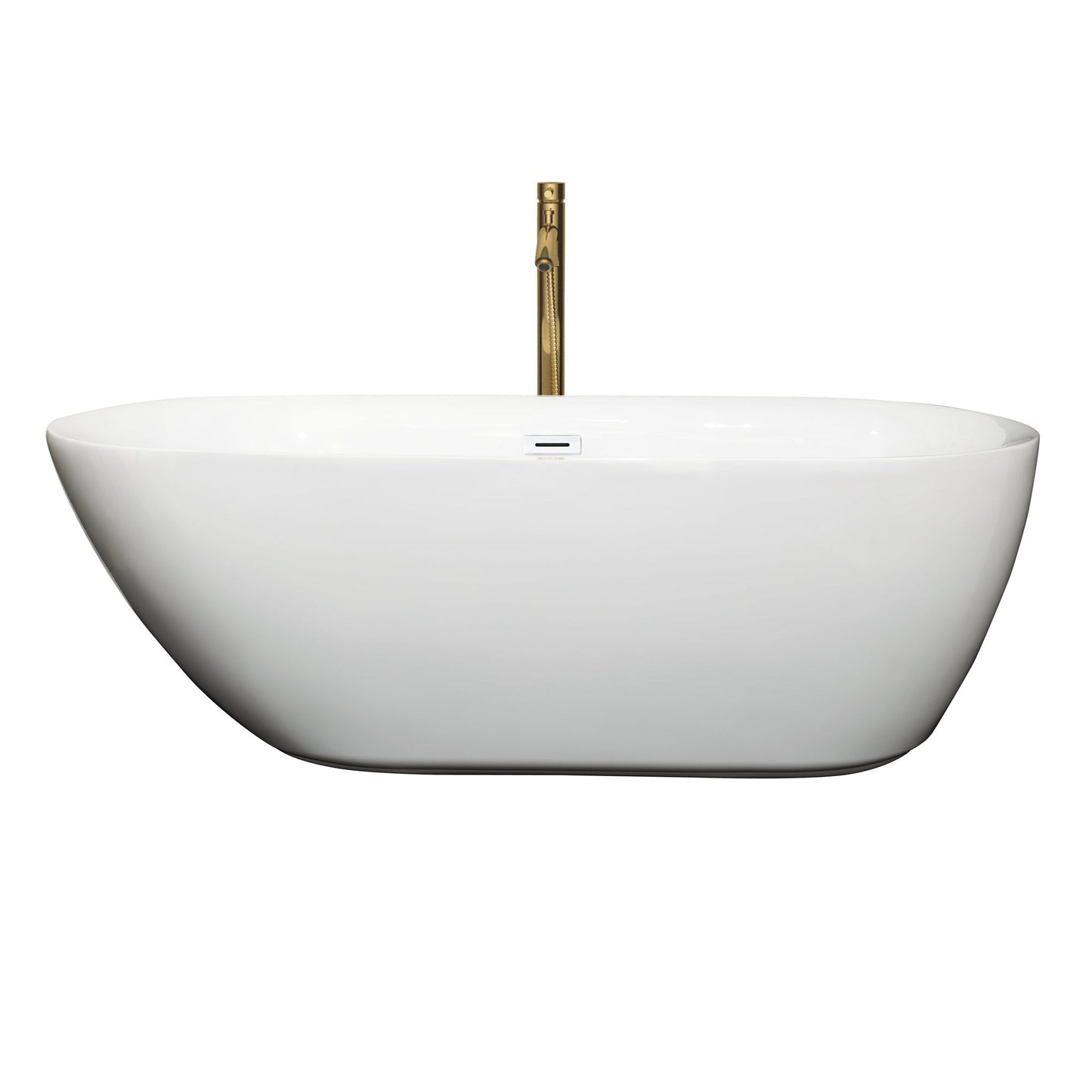 Wyndham Collection Melissa 65" Freestanding Bathtub in White With Shiny White Trim and Floor Mounted Faucet in Brushed Gold