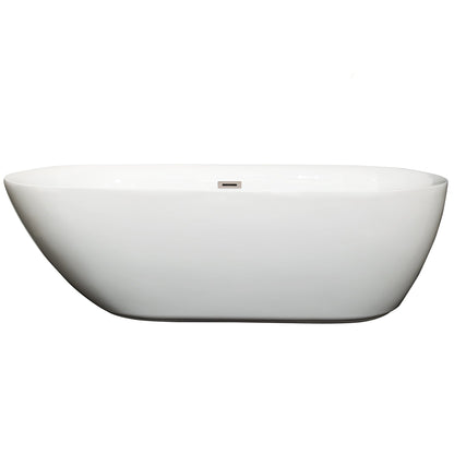 Wyndham Collection Melissa 71" Freestanding Bathtub in White With Brushed Nickel Drain and Overflow Trim