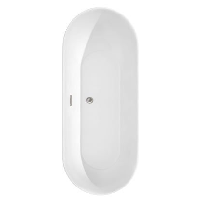 Wyndham Collection Melissa 71" Freestanding Bathtub in White With Brushed Nickel Drain and Overflow Trim