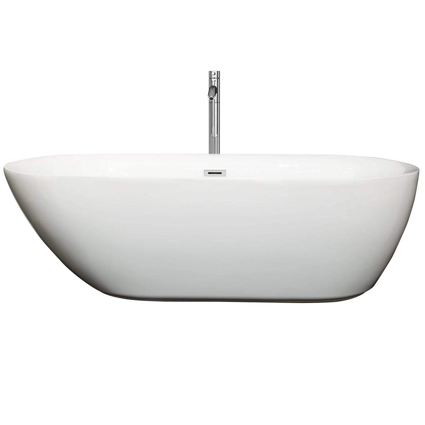 Wyndham Collection Melissa 71" Freestanding Bathtub in White With Floor Mounted Faucet, Drain and Overflow Trim in Polished Chrome