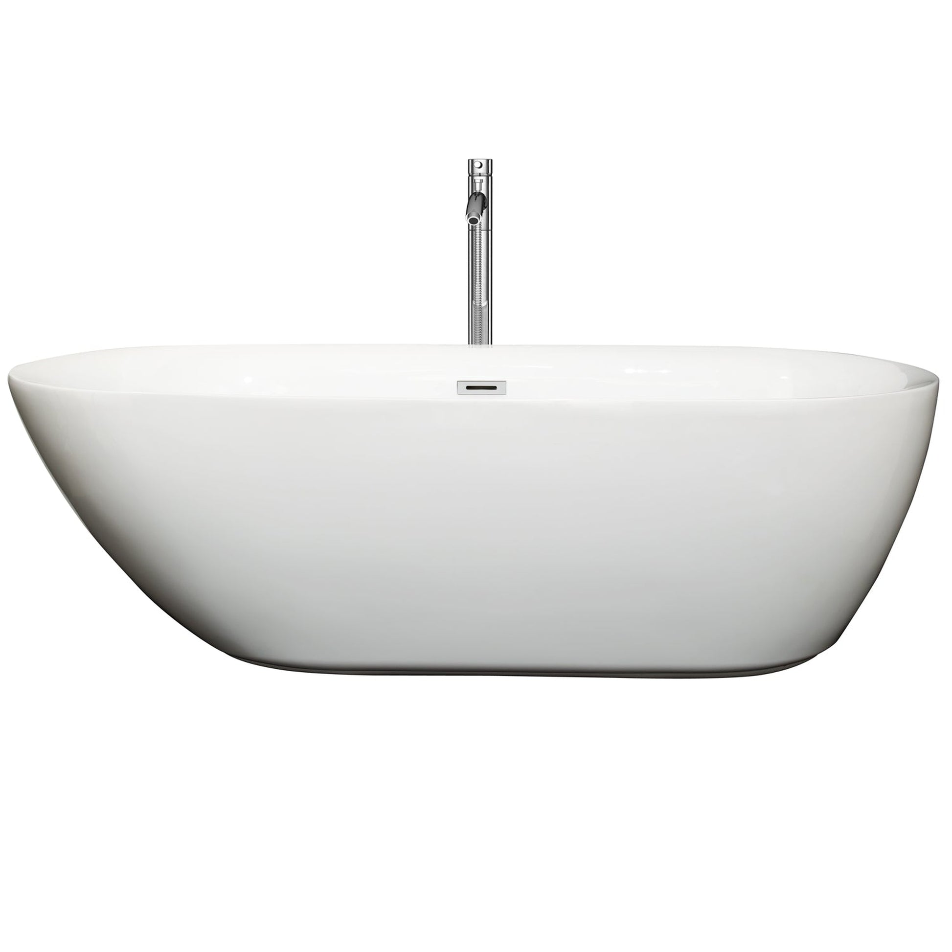 Wyndham Collection Melissa 71" Freestanding Bathtub in White With Floor Mounted Faucet, Drain and Overflow Trim in Polished Chrome