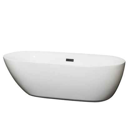 Wyndham Collection Melissa 71" Freestanding Bathtub in White With Matte Black Drain and Overflow Trim