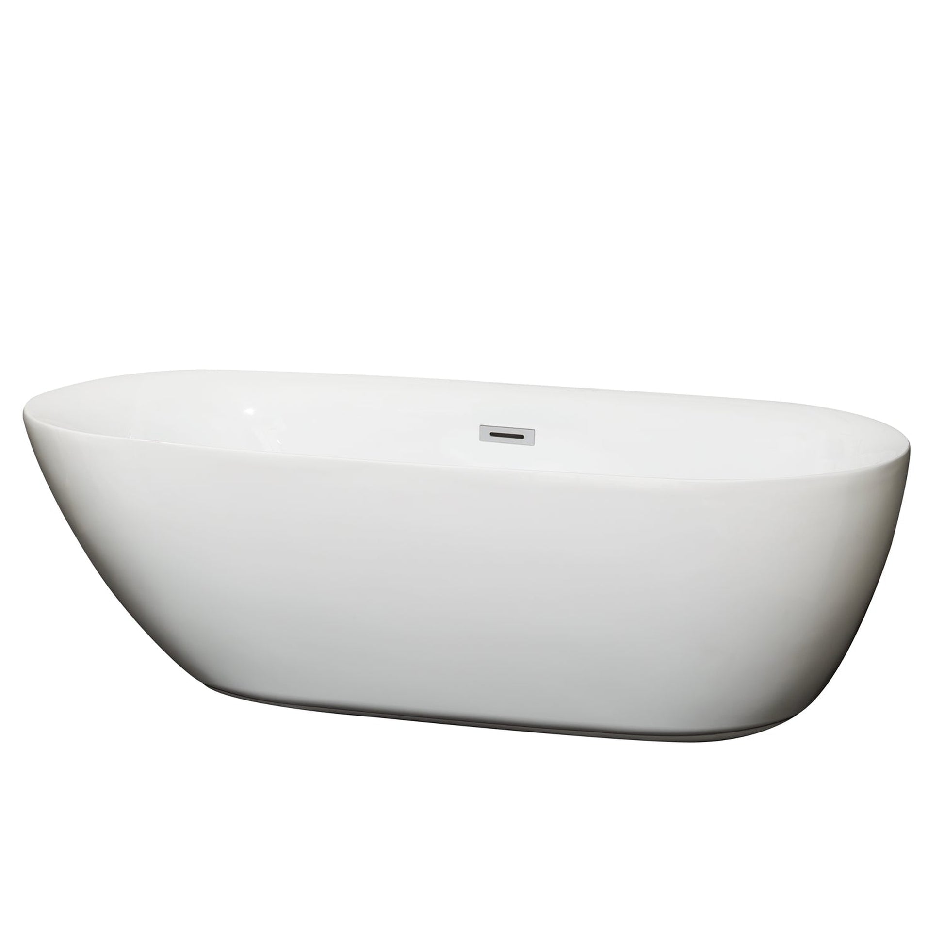 Wyndham Collection Melissa 71" Freestanding Bathtub in White With Polished Chrome Drain and Overflow Trim