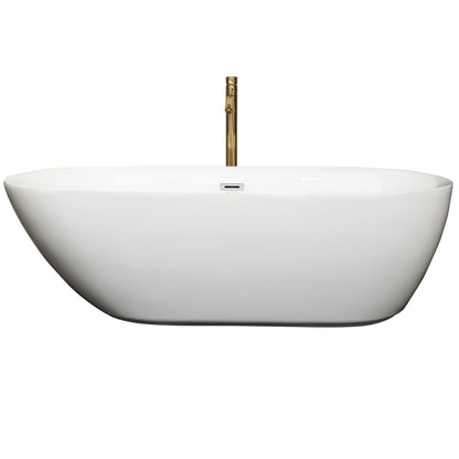 Wyndham Collection Melissa 71" Freestanding Bathtub in White With Polished Chrome Trim and Floor Mounted Faucet in Brushed Gold