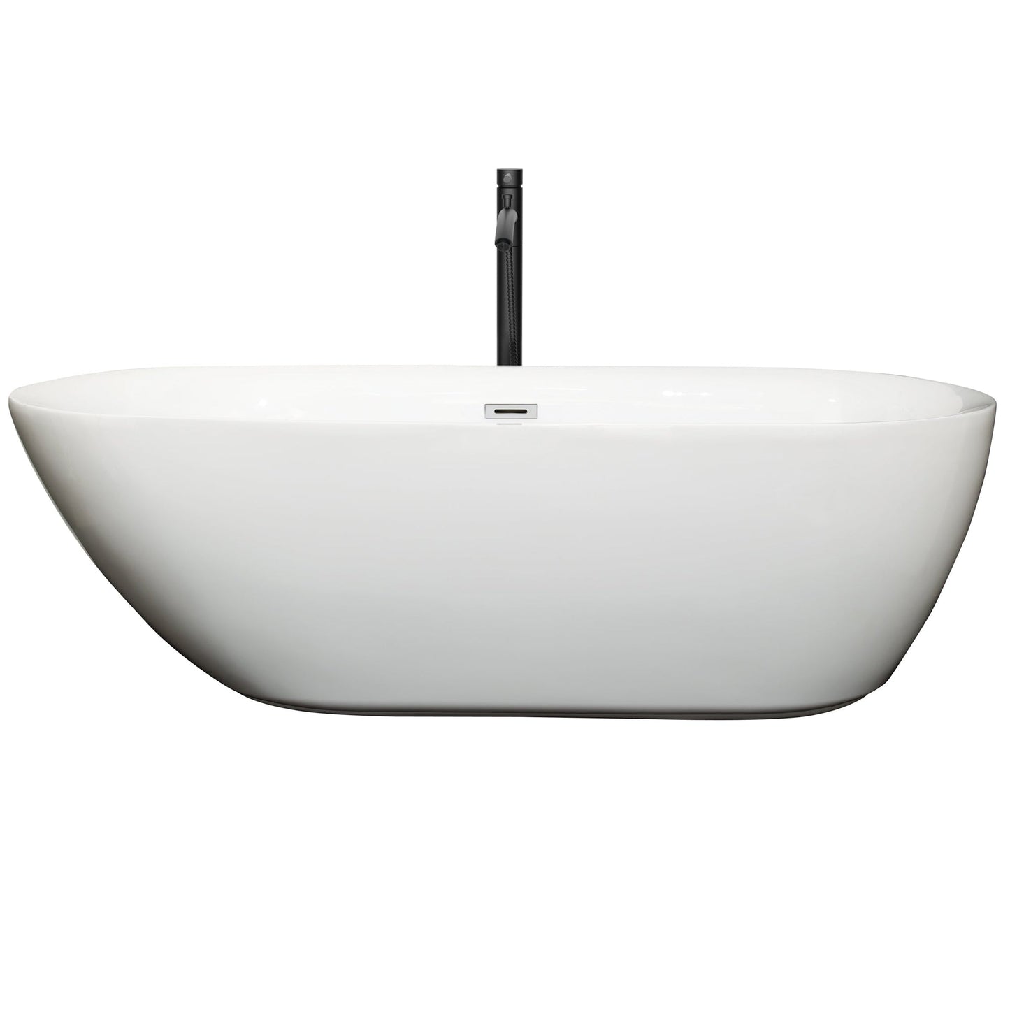 Wyndham Collection Melissa 71" Freestanding Bathtub in White With Polished Chrome Trim and Floor Mounted Faucet in Matte Black