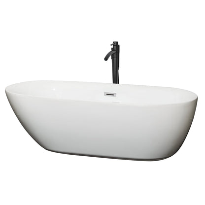 Wyndham Collection Melissa 71" Freestanding Bathtub in White With Polished Chrome Trim and Floor Mounted Faucet in Matte Black