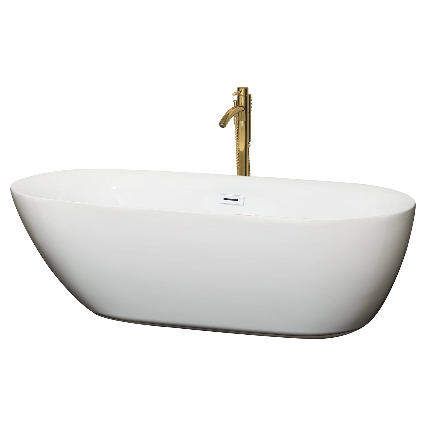 Wyndham Collection Melissa 71" Freestanding Bathtub in White With Shiny White Trim and Floor Mounted Faucet in Brushed Gold