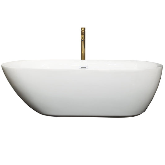 Wyndham Collection Melissa 71" Freestanding Bathtub in White With Shiny White Trim and Floor Mounted Faucet in Brushed Gold