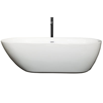 Wyndham Collection Melissa 71" Freestanding Bathtub in White With Shiny White Trim and Floor Mounted Faucet in Matte Black