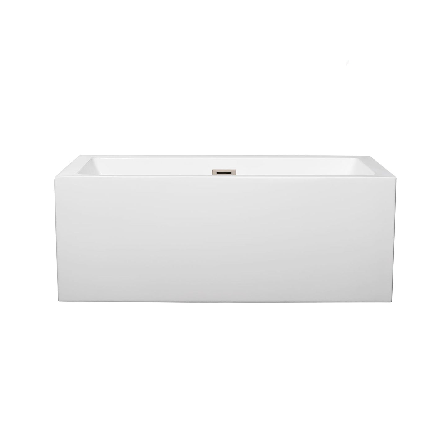 Wyndham Collection Melody 60" Freestanding Bathtub in White With Brushed Nickel Drain and Overflow Trim