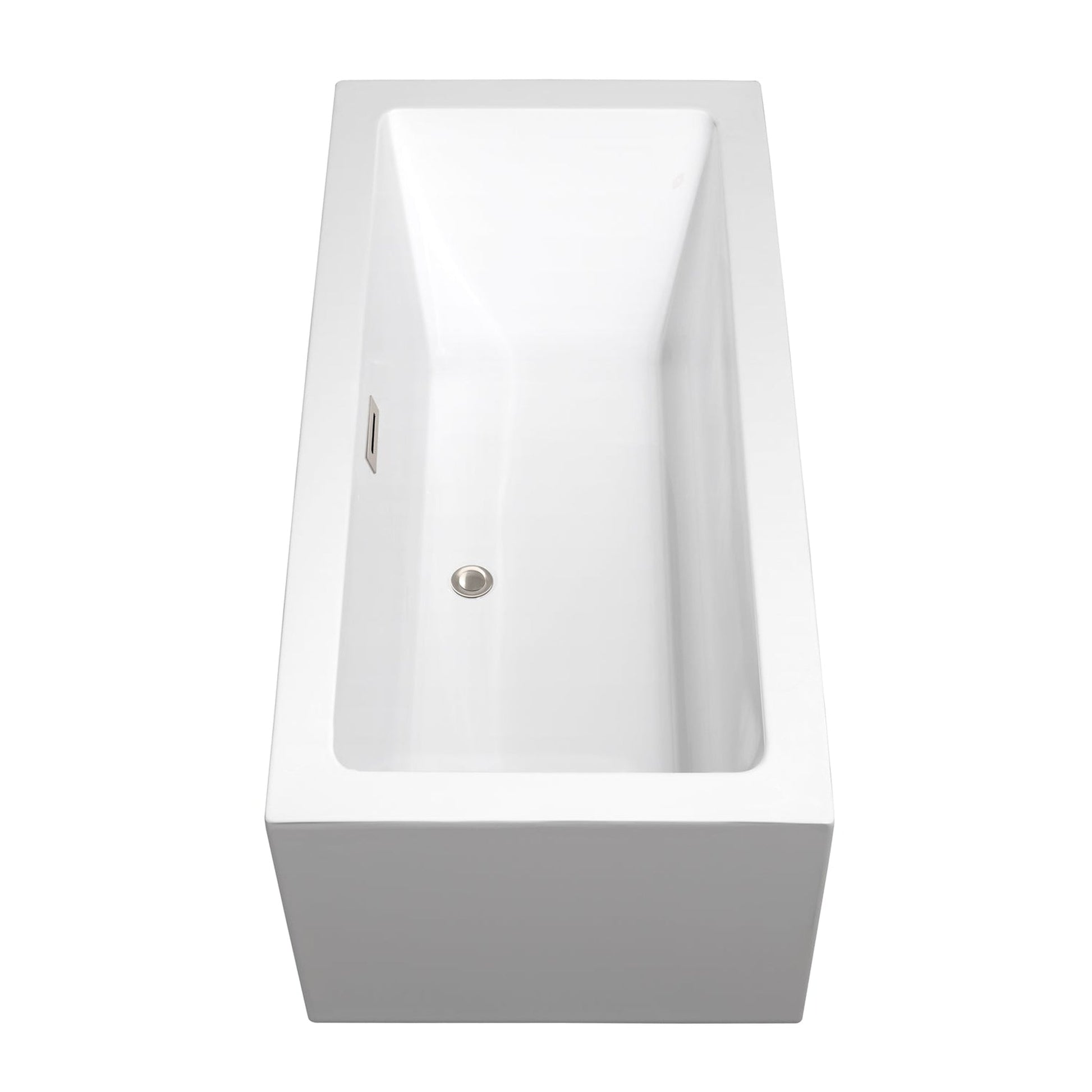 Wyndham Collection Melody 60" Freestanding Bathtub in White With Brushed Nickel Drain and Overflow Trim