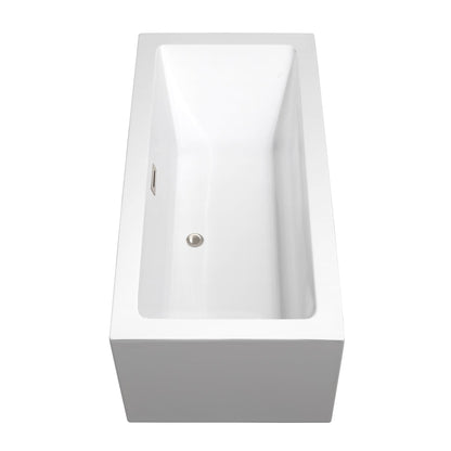 Wyndham Collection Melody 60" Freestanding Bathtub in White With Brushed Nickel Drain and Overflow Trim