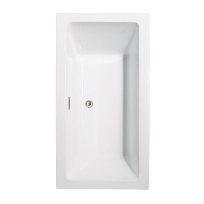 Wyndham Collection Melody 60" Freestanding Bathtub in White With Brushed Nickel Drain and Overflow Trim