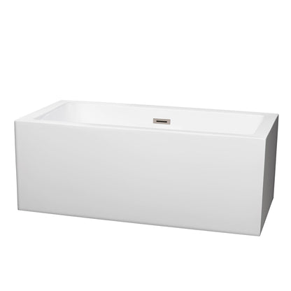 Wyndham Collection Melody 60" Freestanding Bathtub in White With Brushed Nickel Drain and Overflow Trim