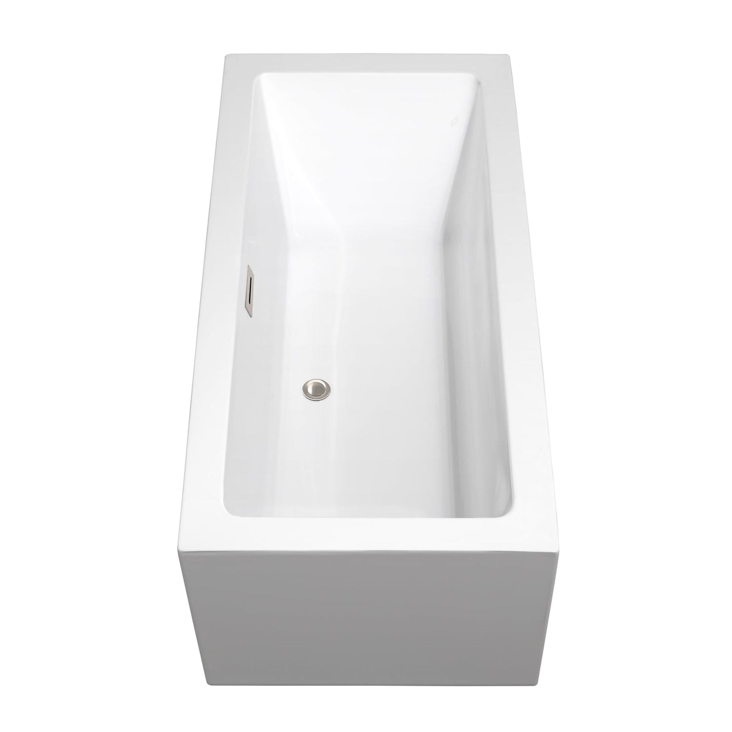 Wyndham Collection Melody 60" Freestanding Bathtub in White With Floor Mounted Faucet, Drain and Overflow Trim in Brushed Nickel