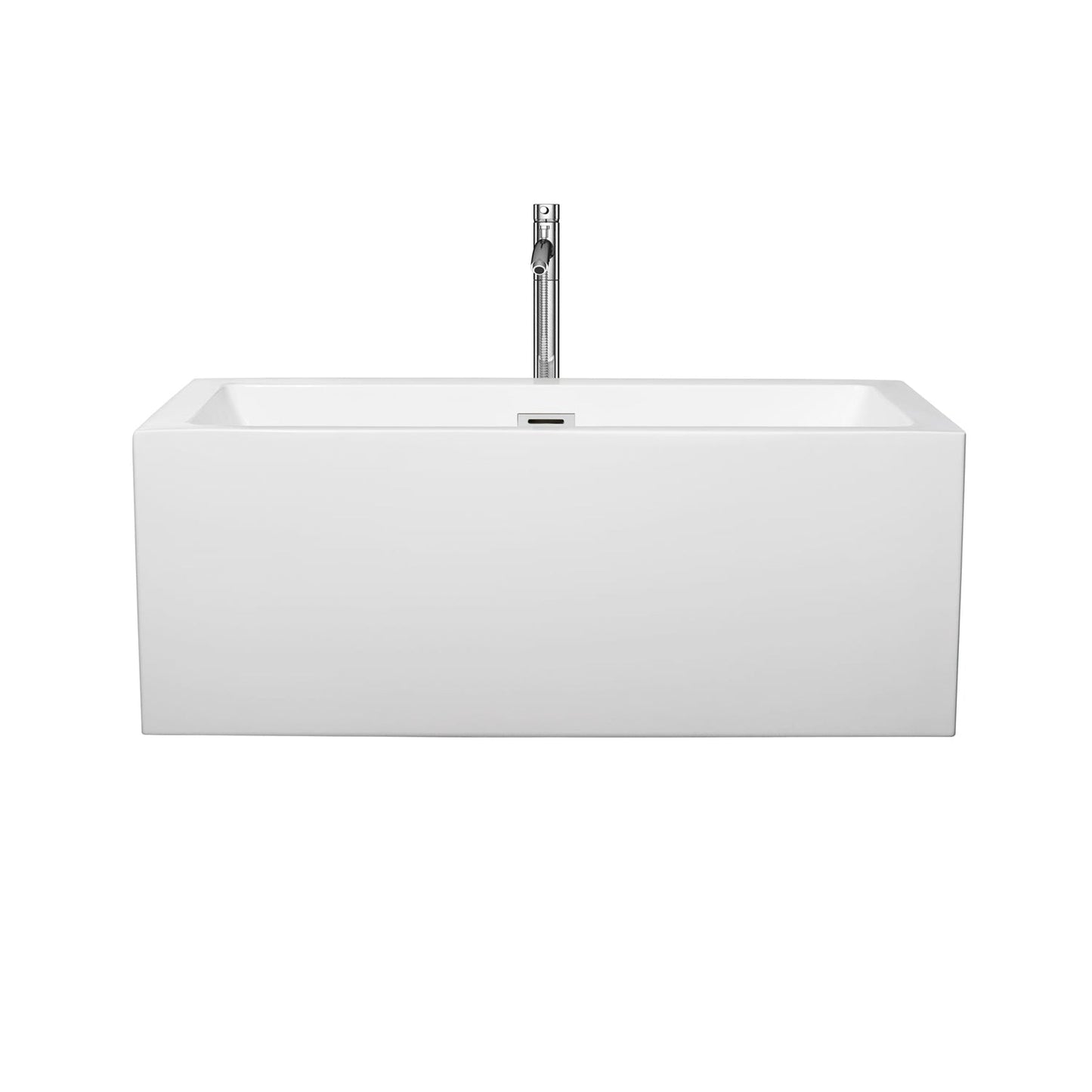 Wyndham Collection Melody 60" Freestanding Bathtub in White With Floor Mounted Faucet, Drain and Overflow Trim in Polished Chrome