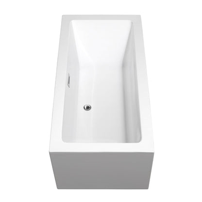 Wyndham Collection Melody 60" Freestanding Bathtub in White With Floor Mounted Faucet, Drain and Overflow Trim in Polished Chrome