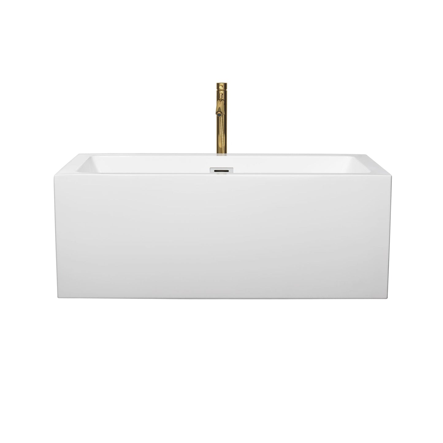 Wyndham Collection Melody 60" Freestanding Bathtub in White With Polished Chrome Trim and Floor Mounted Faucet in Brushed Gold