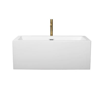 Wyndham Collection Melody 60" Freestanding Bathtub in White With Polished Chrome Trim and Floor Mounted Faucet in Brushed Gold